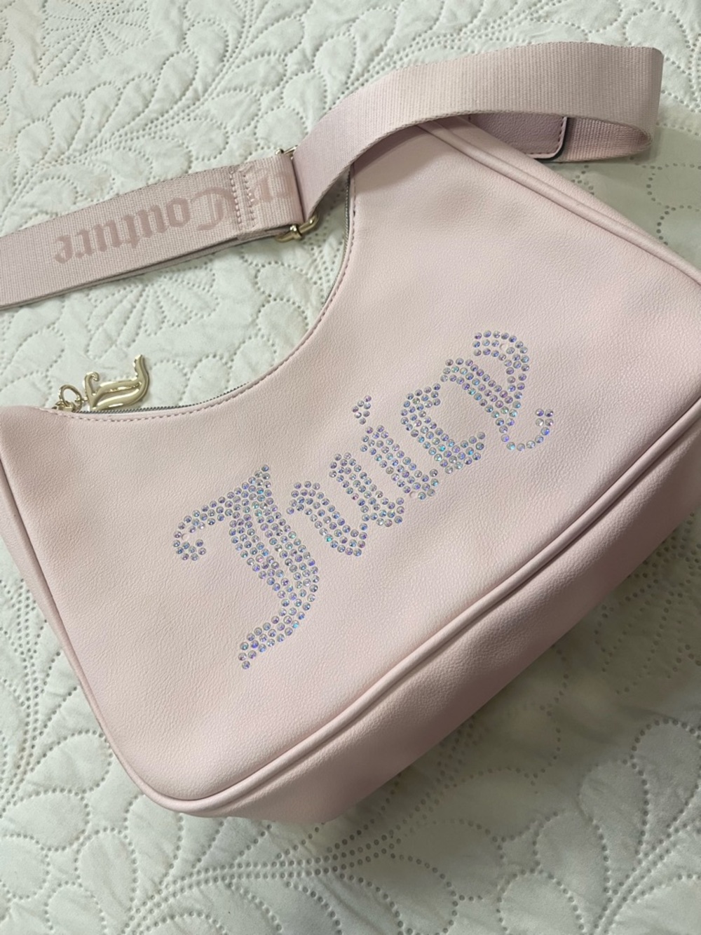 Juicy Couture Pink Clay
Obsession Crossbody Bag With Rhinestone Logo & Adjustabl